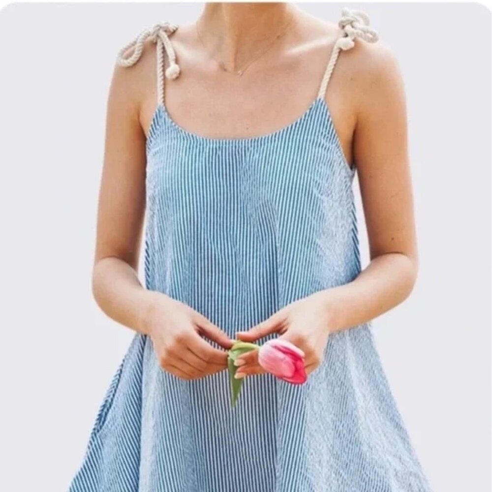 Kiel James Patrick Blue and White Striped Tie-Shoulder Sundress